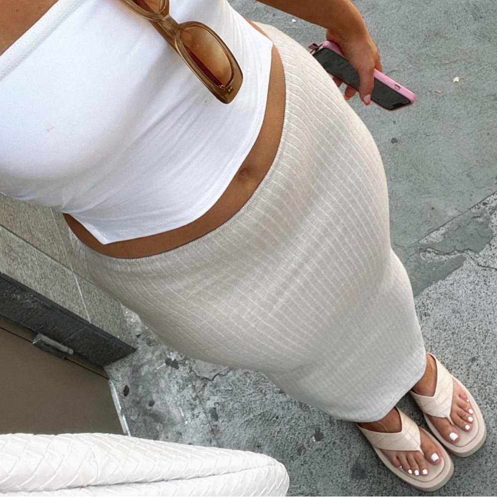 White Fox Oatmeal Ribbed Maxi Skirt